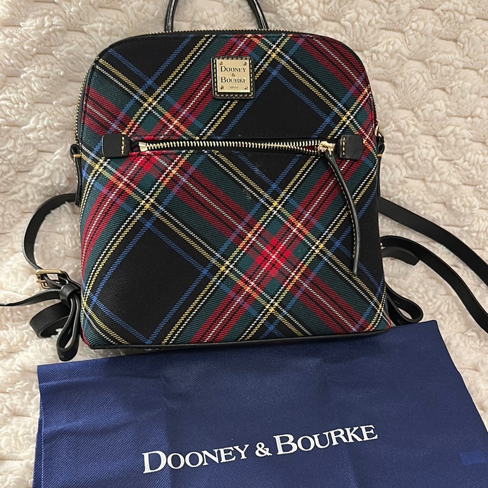 Dooney & Bourke Red and Black Backpack with Plaid Design